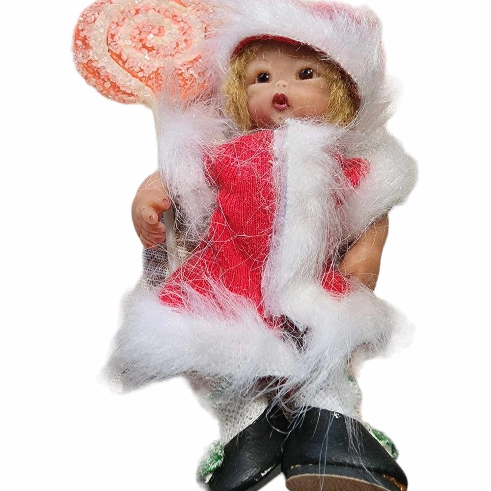 Handmade holiday miniature doll with lollipop